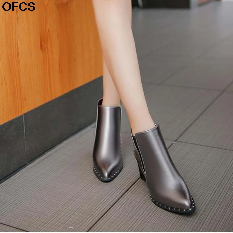 Autumn New Boots Woman British Style Rivet Martin High-heeled Women Shoes Party Pumps Red Black Gray | Обувь