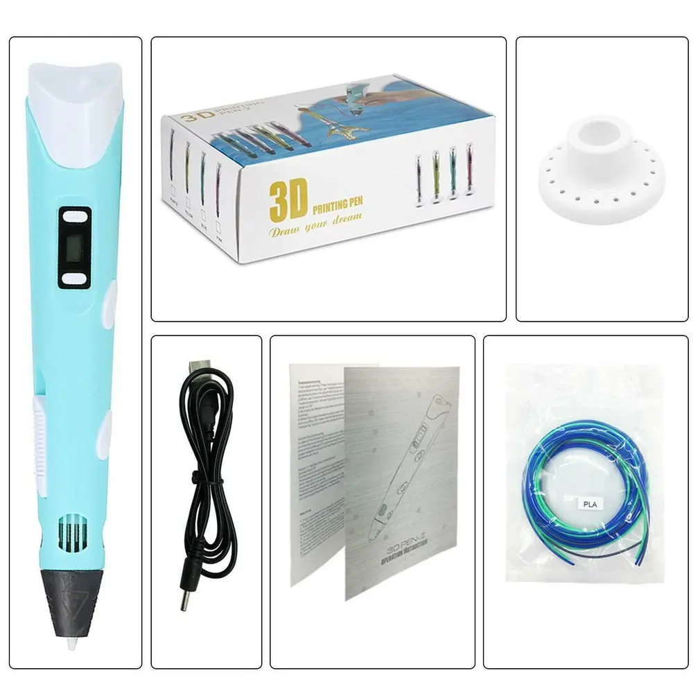 3D painting pen Send three-color consumables each Crafting Doodle Drawing Arts Printer PLA/ABS Filaments Blue |