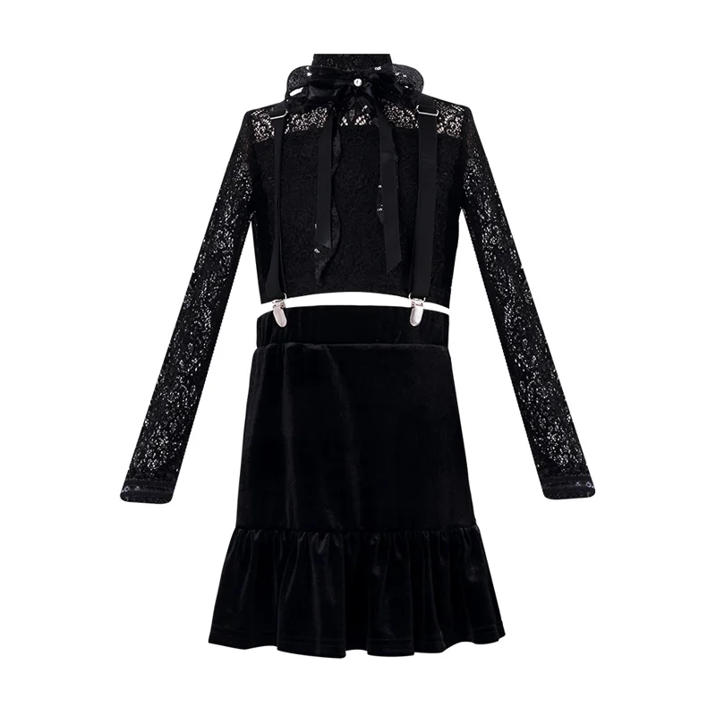 

Children Jazz Dance Set Girls Model Catwalk Show Performance Stage Black Lace Dresses Kids Hip Hop Street Dance Costume DQL2283