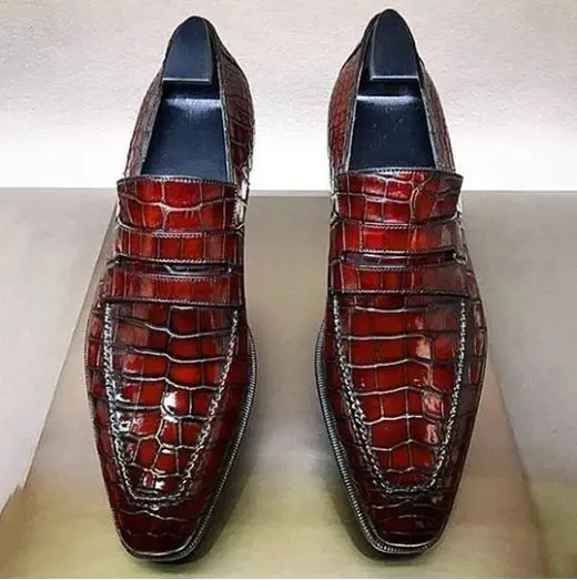 

2021 Men Alligator Skin Slip-on Dress ShoesSummer Fashion Hot Sale 3kc126