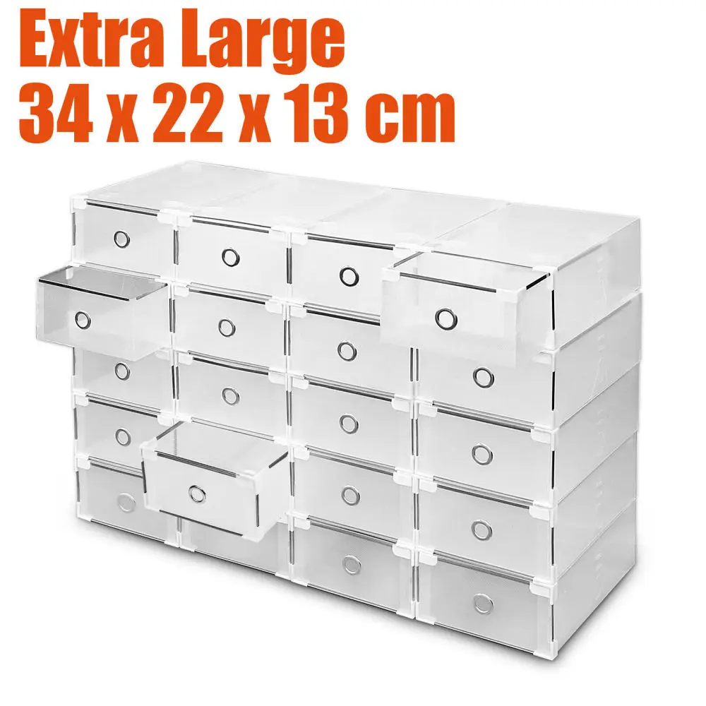 

10PCS Crate Storage Clear Drawer Shoe Boxes Stackable Foldable Shoes Case Home Wardrobe Thicken Shoebox Size 31*20*11 (