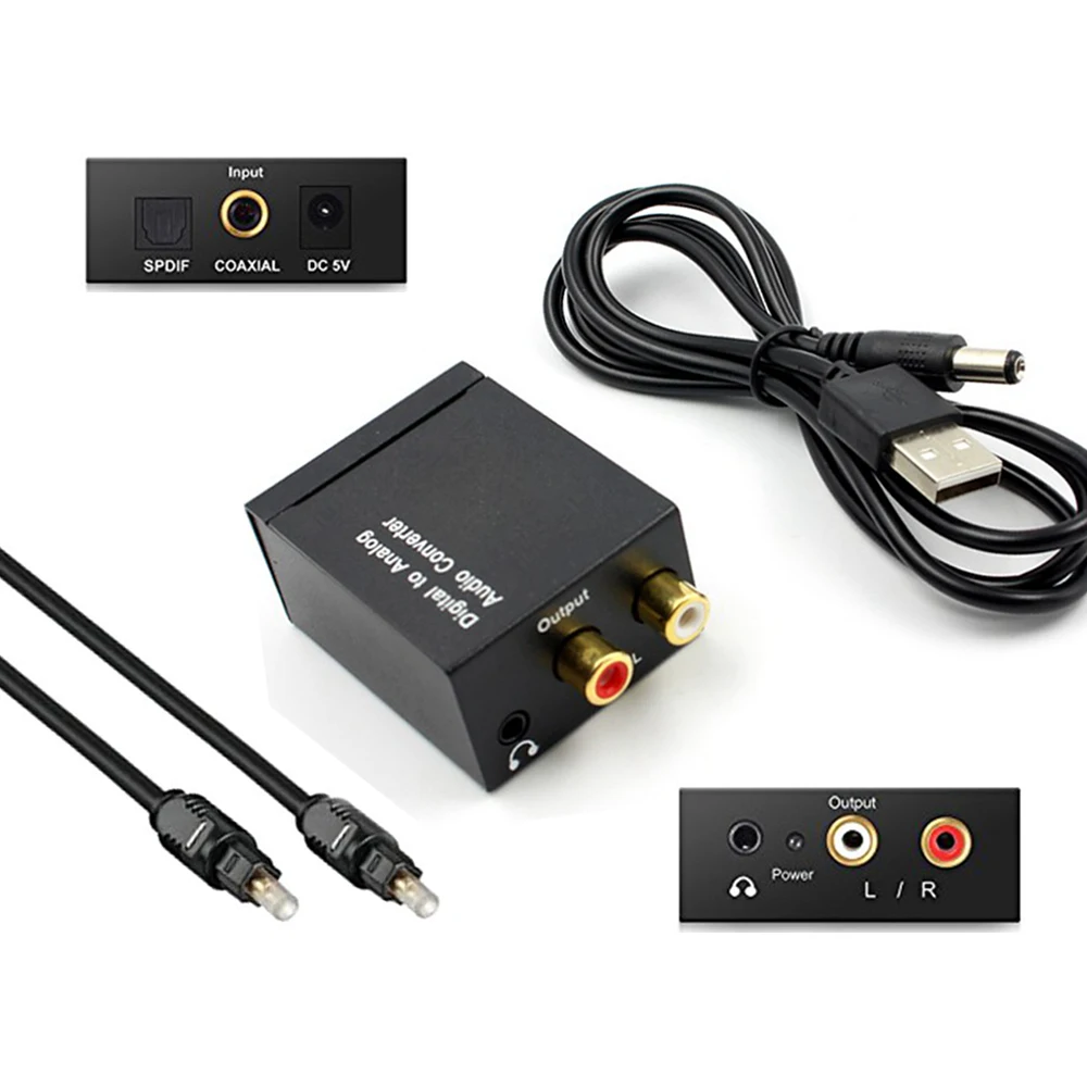 Коаксиальный волоконный декодер Toslink цифро аналоговый L/R RCA разъем