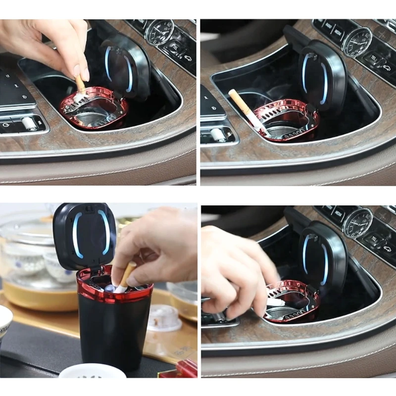 

X7AE Car LED Ashtray with Detachable Lid Creative Portable Ashtrays with LED Light Decorative Coin Storage Cup Container