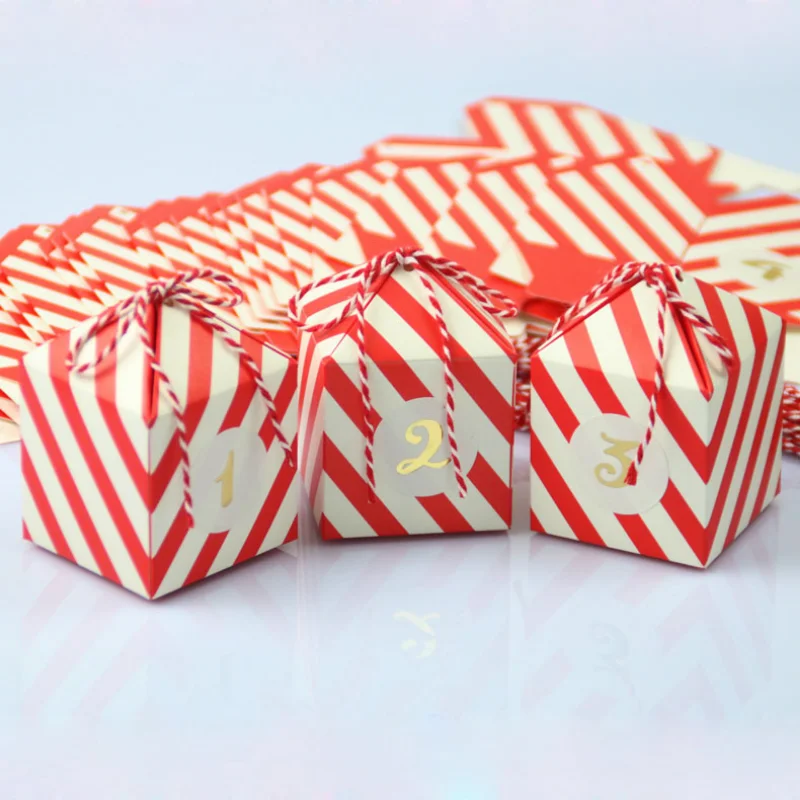 

24pcs European Style New Personality Creative Red and White Striped Wedding Candy Box Packaging Box Wedding Supplies