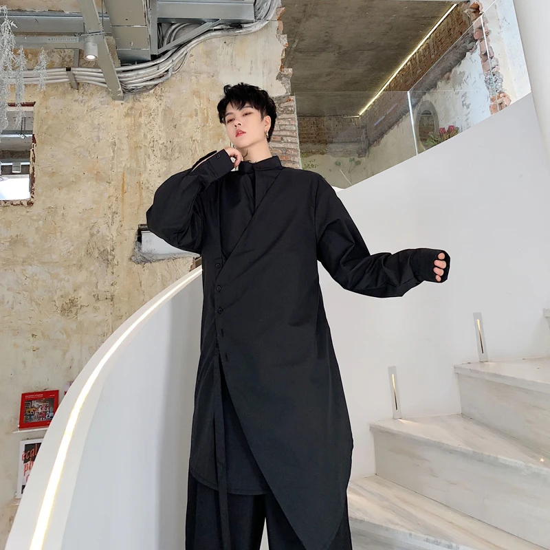 Стильная стойка в японском стиле с воротником Длинные мужские рубашки длинным