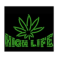high life green leaf custom handcrafted real glass tube beer bar store advertise aesthetic room decor display neon sign 24x20