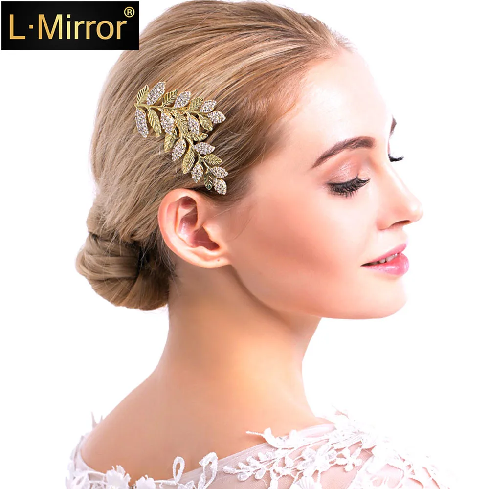 

L.Mirror 1Pcs girls Hair Pins Combs Rhinestones Crystals Leaves Clip For women