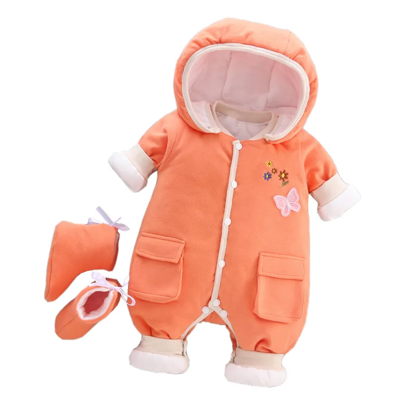 

Одежда для малышей на осень и зиму хлопковый комбинезон утолщение прогулки с капюшоном Детская парка с подкладом, с спальный мешок Комбинез...