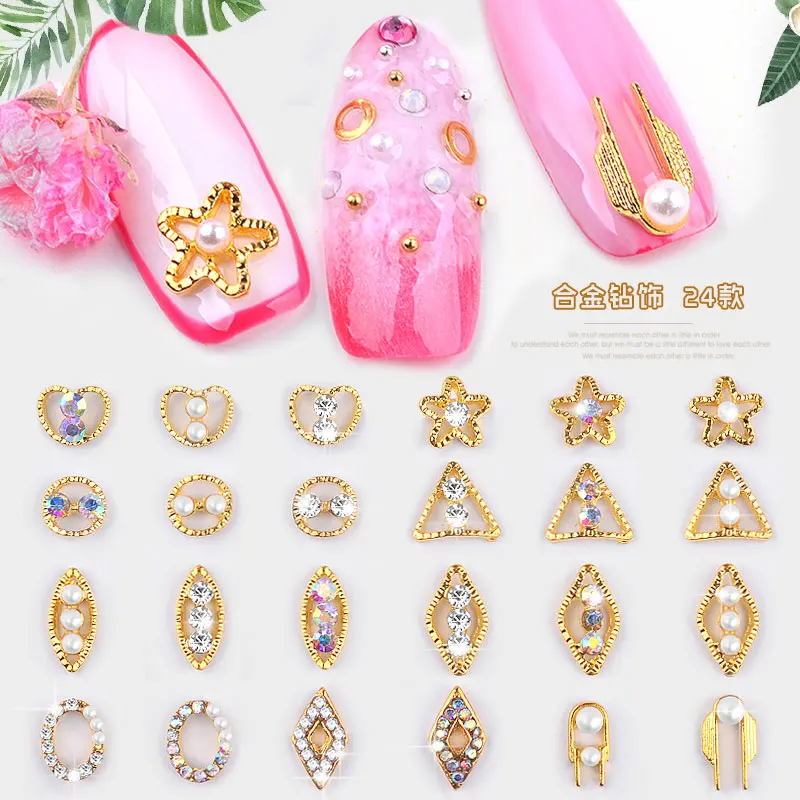 5 шт 3D Сплав Аксессуары для дизайна ногтей сверкающие хрустальные золотые ногти