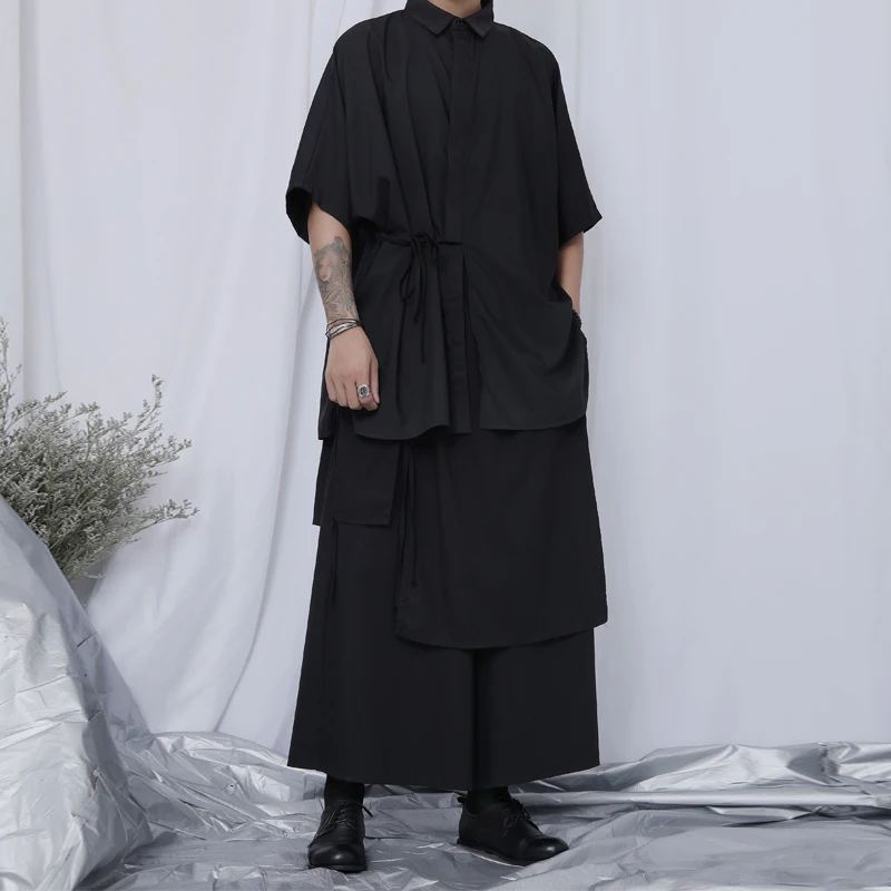 Men's Black Pants Large Loose Casual Falling Wide Leg Handsome Nine Point Cotton Linen | Мужская одежда