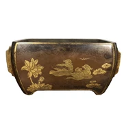 laojunlu purple copper carved gilt square ear stove antique bronze masterpiece collection of solitary chinese traditional