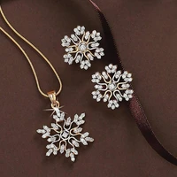 simple zircon snowflake necklace earrings for women crystal snow pendant korean fashion winter trend jewelry set gifts for girls