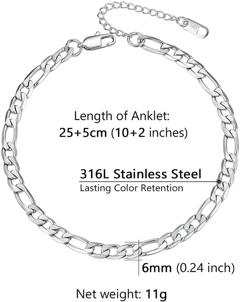 U7 Gold Anklet Stainless Steel Chain Anklets Summer Beach Jewelry for Men Women 25-30cm Long A336 | Украшения и аксессуары