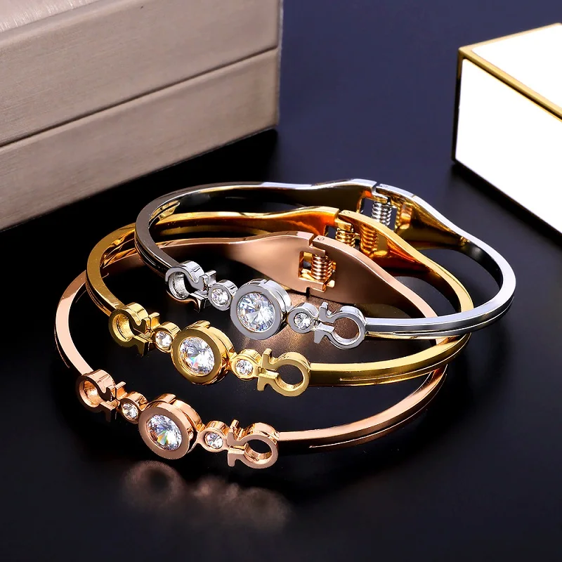 Женский Браслет манжета из нержавеющей стали с фианитами|Браслеты| |