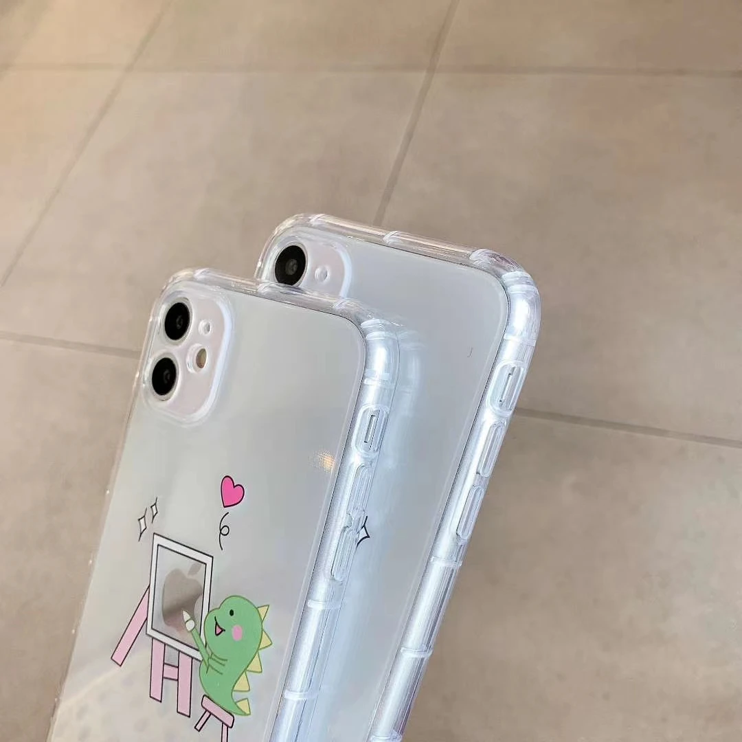 

Couple Cute Cartoon Dinosaur Phone Case For iPhone 11 12 Pro XS Max XR X 7 8 Plus Transparent Soft TPU Back Cover For iphone 12