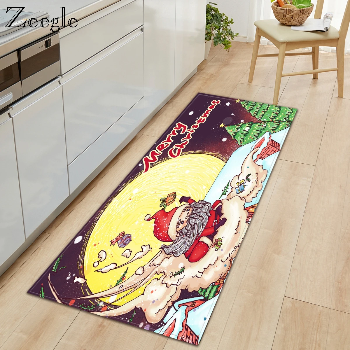 

Zeegle Printed Cartoon Retangle Carpet Kitchen Floor Mat Christmas Hallway Decoration Entrance Doormat Kids Room Soft Foot Rug