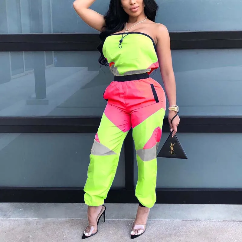 Женский Облегающий комбинезон без рукавов с цветными блоками повседневный в