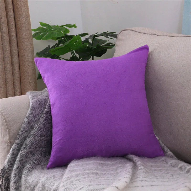 Purple Прямые продажи, модный, настраиваемый, замшевая ткань, цветной, чистый чехол для подушки, для автомобильного кресла, чехол для дивана, домашний декор, 40x40 45 50 - Цвет: Purple