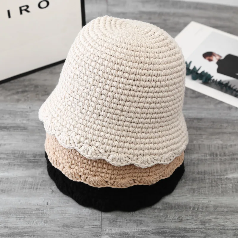 

2021 New Simple Bucket Hat Women Summer Vacation Knitted Beach Caps Fashion Lady Office Crochet Cap Solid Color Sun Hats