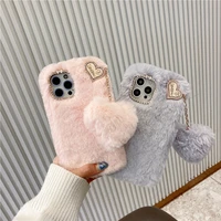 love heart pendant phone case for samsung a51 a71 a12 s21 s20 note 20 ultra a02s a32 a42 a52 a72 rabbit plush furry fluffy cover