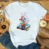 t shirt women fashion short sleeve tee aesthetic clothes new summer t shirts top funny book with butterfly graphic tshirt female