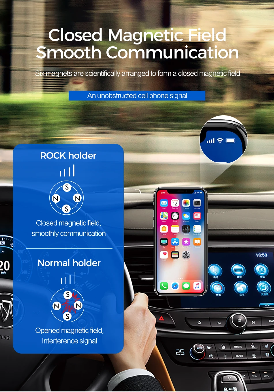 ROCK Car Phone Holder Magnetic Mobile Phone Car Holder Stand for Cell Phone Universal Car Mount Holder for Smartphone
