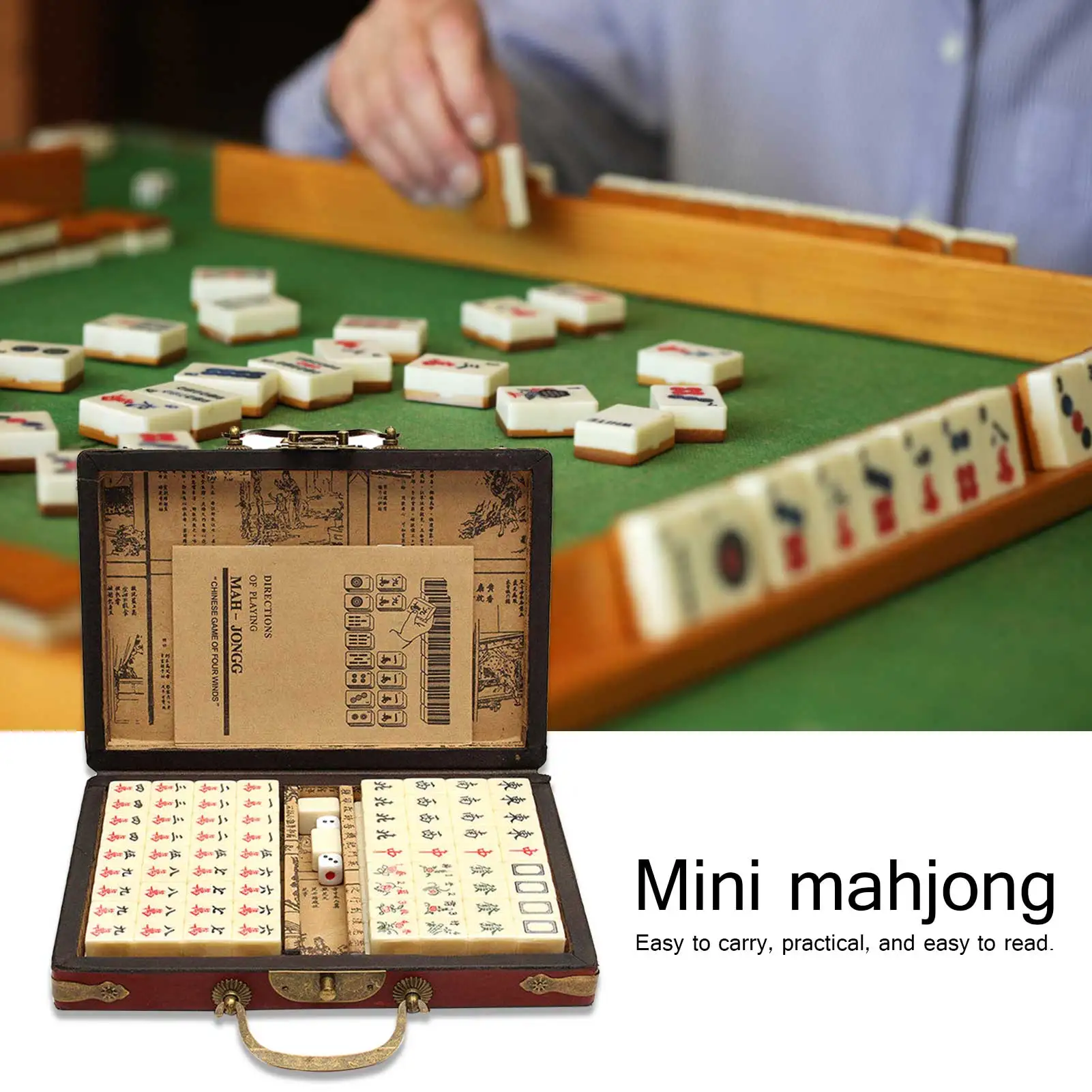 

Portable Chinese Mahjong With Mahjongg Box Adult Travel Game Toy Practical Durable Engraved Tiles Home Party great gift