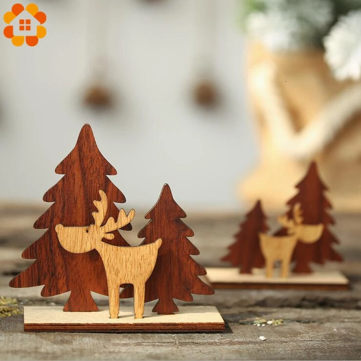 1 шт. Рождественская елка с оленем 2 размера Деревянные Подвески елочные
