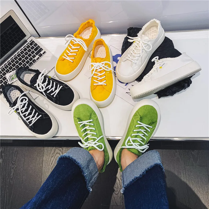 

Кроссовки мужские прогулочные, Вулканизированная подошва, дышащие, повседневная обувь для пар, белые, желтые