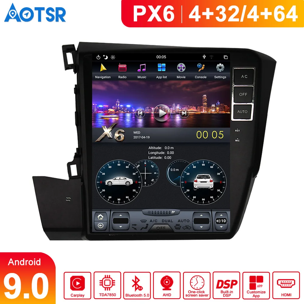 Встроенный DSP GPS навигатор android 9 0 Тесла тип для Honda Civic 2012 2015 Автомобильная