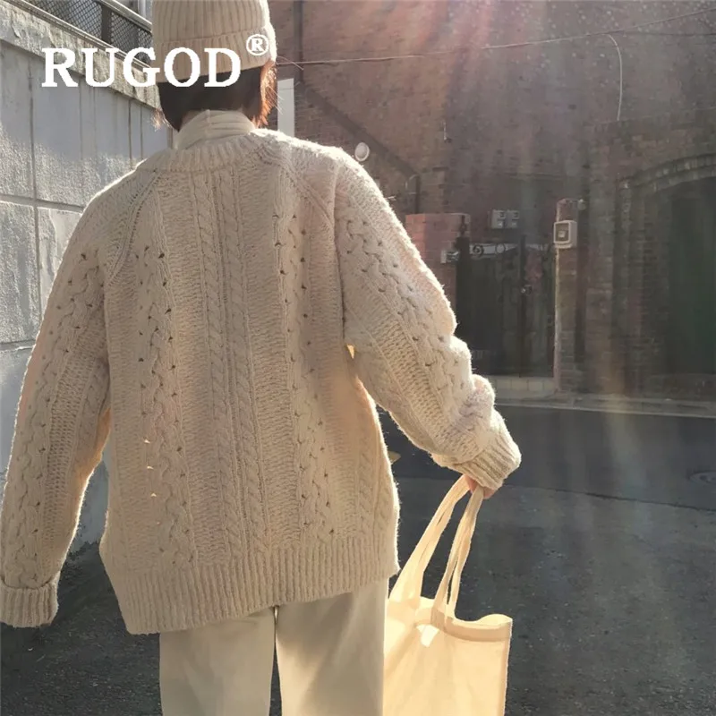 RUGOD новый зимний теплый Однотонный свитер пуловер для женщин хлопок о-образный