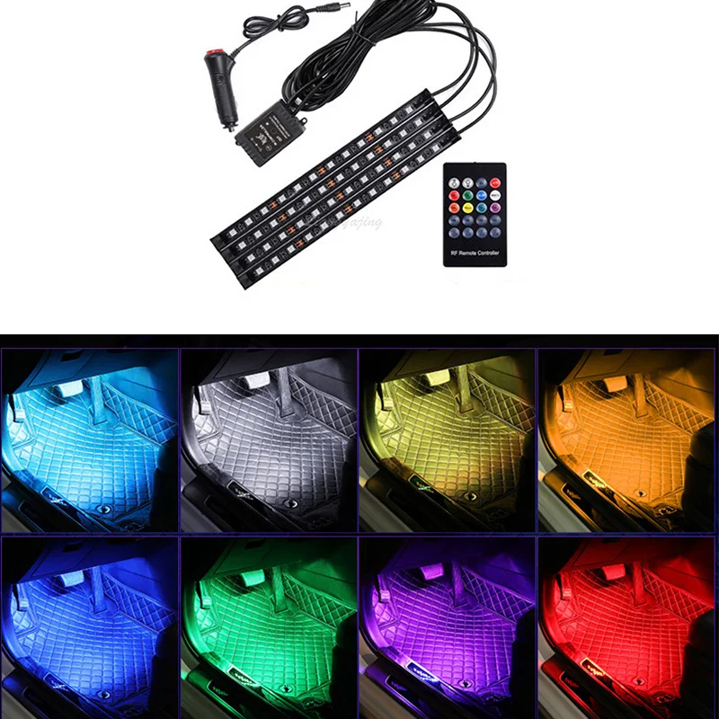 LED Car Foot Light Ambient Lamp With USB Cigarette Lighter Wireless Remote Music Control Automotive Interior Decorative Lights | Автомобили