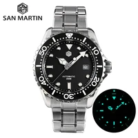 san martin diver watch 44mm classic luxury men watch high quality automatic mechanical watches sapphire glass date 20bar lume