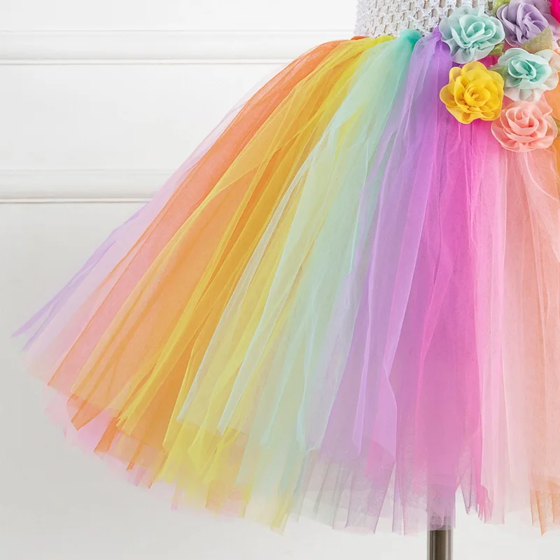 

Children Kids Halloween Rainbow Unicorn Tutu Dress With Hair Hoop Princess Flower Girls Party Dress Child Unicorn Costume
