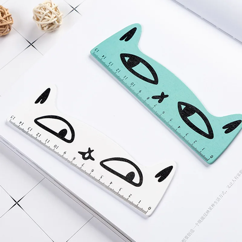 Creative cartoon colorful cat wooden ruler student classroom drawing cute ruler 15cm