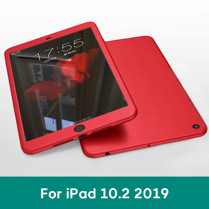 Силиконовые 360 Полное покрытие чехол для iPad 10,2 9,7 чехол для iPad mini, 4, 5, Чехол для iPad Pro 10,5 Air 1 2 3 с Стекло - Цвет: iPad 10.2 2019 RD