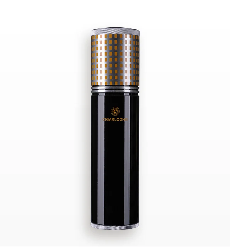 COHIBA, классические гаджеты, алюминиевый сплав, дорожная сигарная трубка, портативная банка, для улицы, для сигар, Humidor W, увлажнитель, гигрометр, флокирующая сумка - Цвет: black