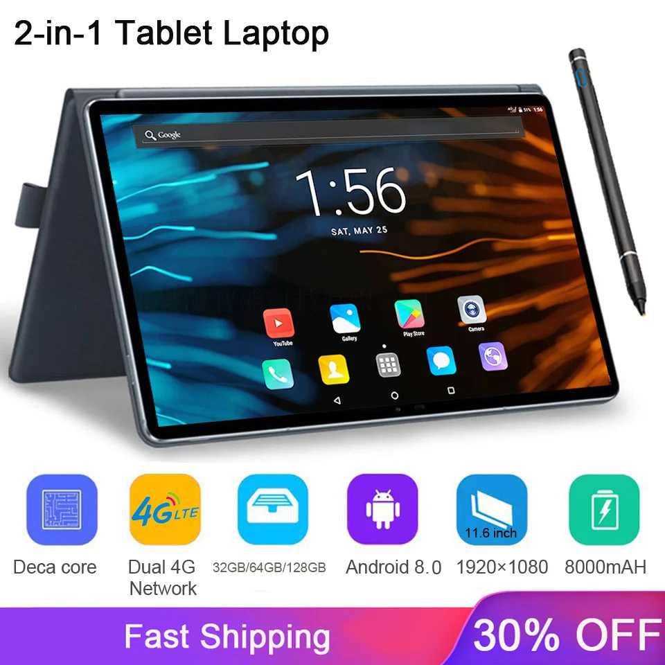 4G LTE 2 в 1 планшетный ПК 11 6 дюймов планшет тонкий ноутбук 1920x1080 Android с клавиатурой