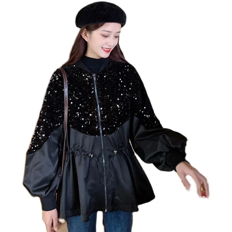 

2020 autumn and winter new tops women's sequined short quilted jacket