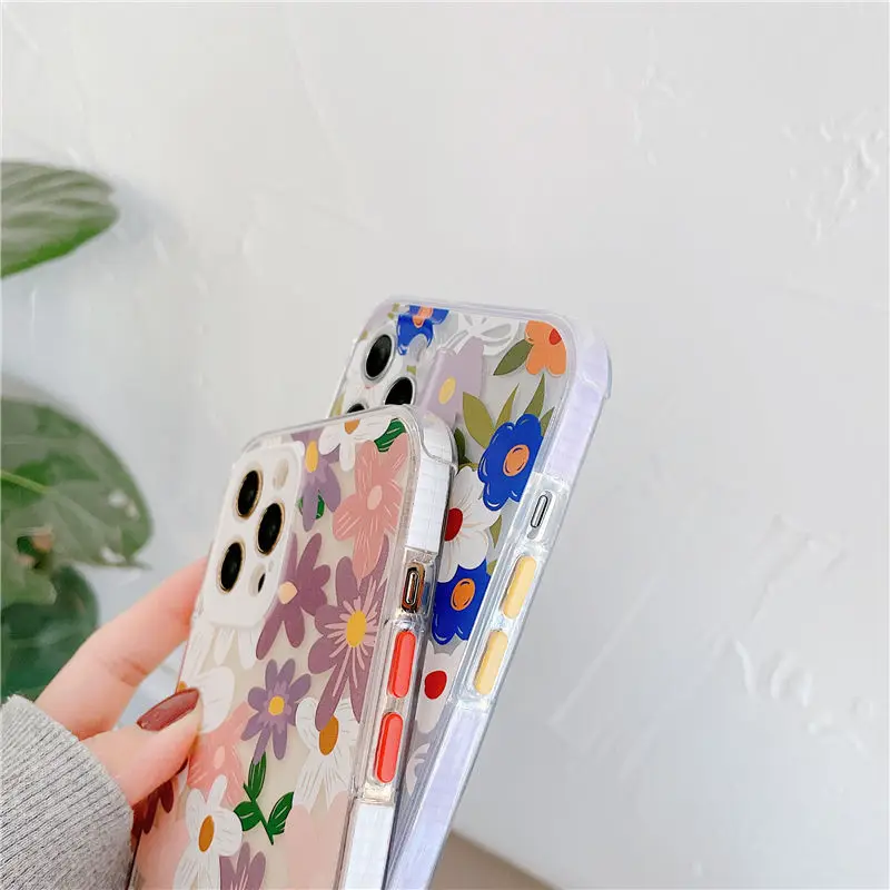 

Luxury Cute Flower Back Case For iPhone 11 Pro Max XR XS Max 7 8 Plus SE 2020 12 Mini Transparent Matte Phone Cover Coque Fundas