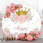 Laeacco Золотая Корона День Рождения Круглый фон розовые цветы золотые точки круг фон для фотографии День Рождения Декор