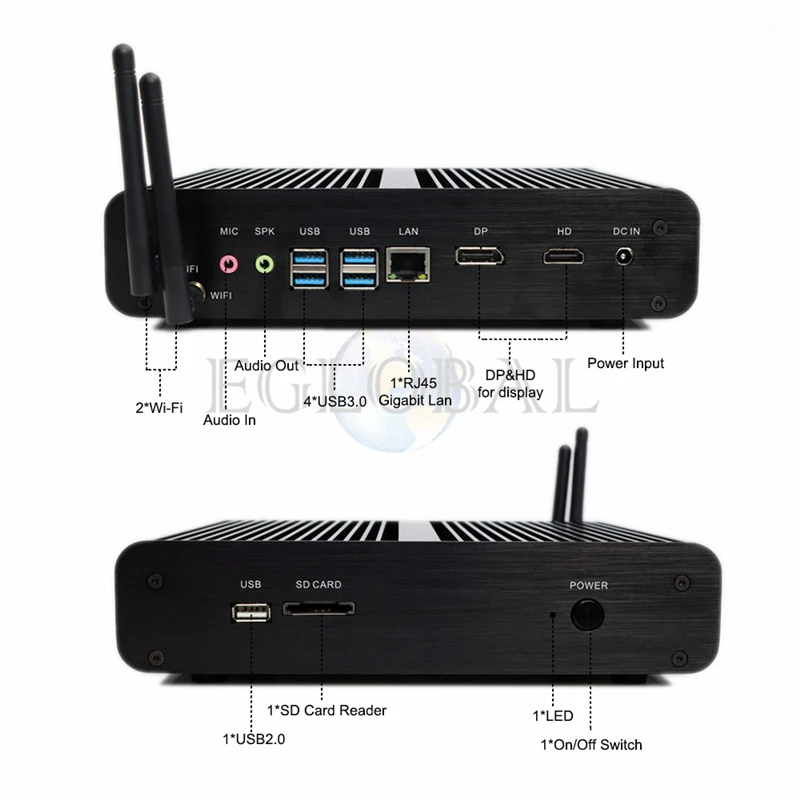 Процессор EGlobal fanless Мини ПК компьютер i7-7260U 16GB+ 128 GB/256 GB/512 GB Win10 двухъядерный процессор, 2* DDR4 Msata+ M.2+ 2," SATA HTPC Nuc VGA HDMI