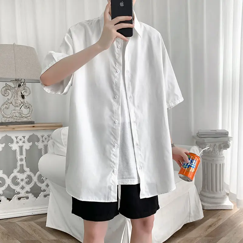 Summer Shirt Men's Fashion Dress Shirt Men Solid Color Business Casual Shirt Mens Streetwear Wild Loose Short Sleeve Shirt M-5XL