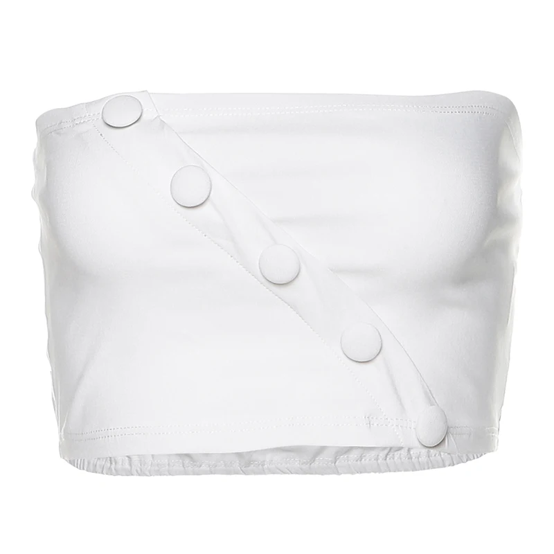 

XUXI Summer 2021 Tight-fitting Bevel Sexy T-shirt Button Tube Top Women High-waisted Shoulder Top T Shirt E1565