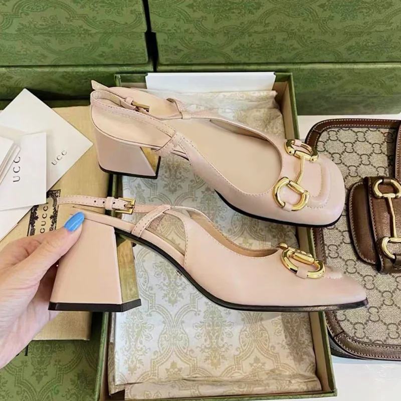 

Spring horse bit buckle thick heel Hepburn style high heel shoes women's 2021 new square head Mary Jane shoes back empty sandals