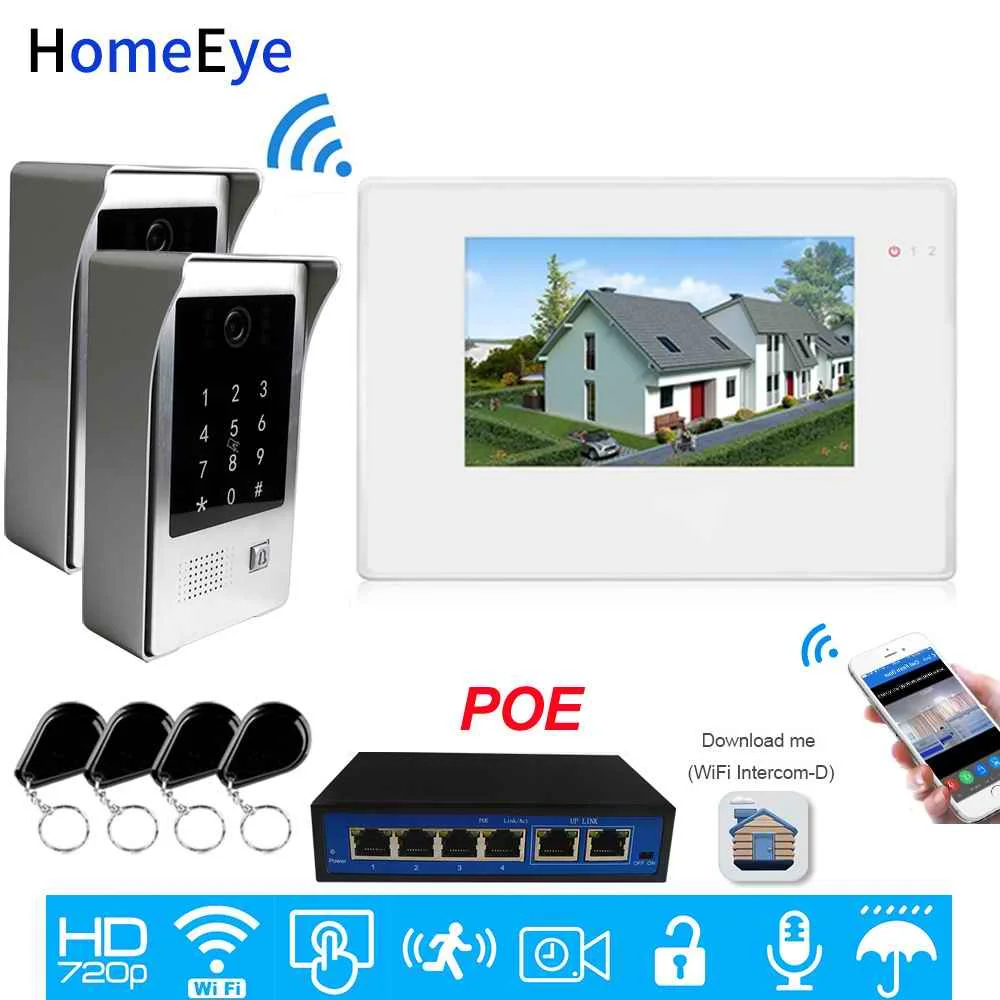 Белый WiFi видеодомофон POE Система IP видео телефон двери 7 ''сенсорный экран мобильное приложение разблокировка код безопасности клавиатура IC карта контроль доступа - Цвет: Белый