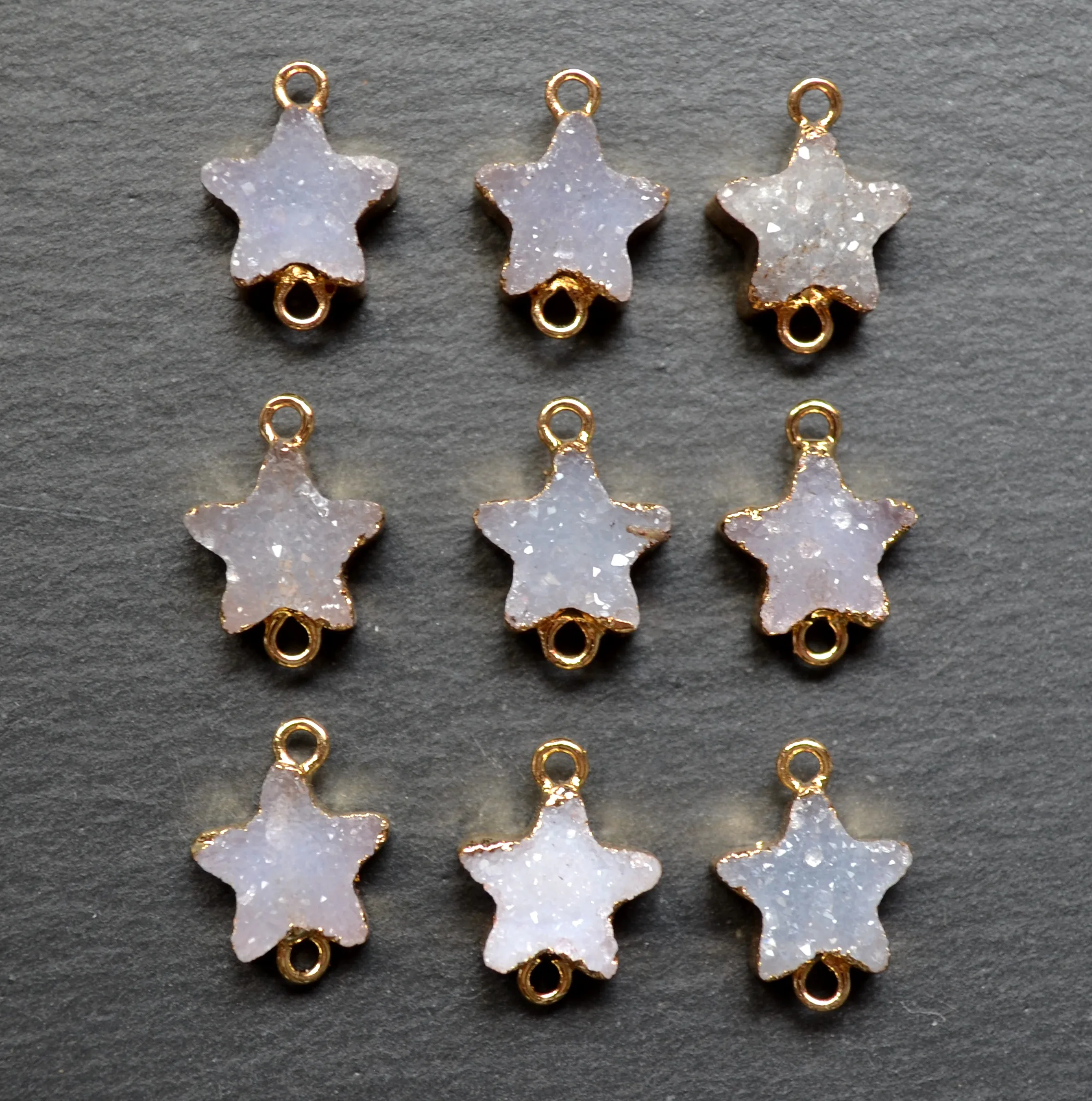 

Мини-подвеска в форме звезды с кристаллами, друза, Соединитель с гальваническим золотым краем, ожерелье, подвеска