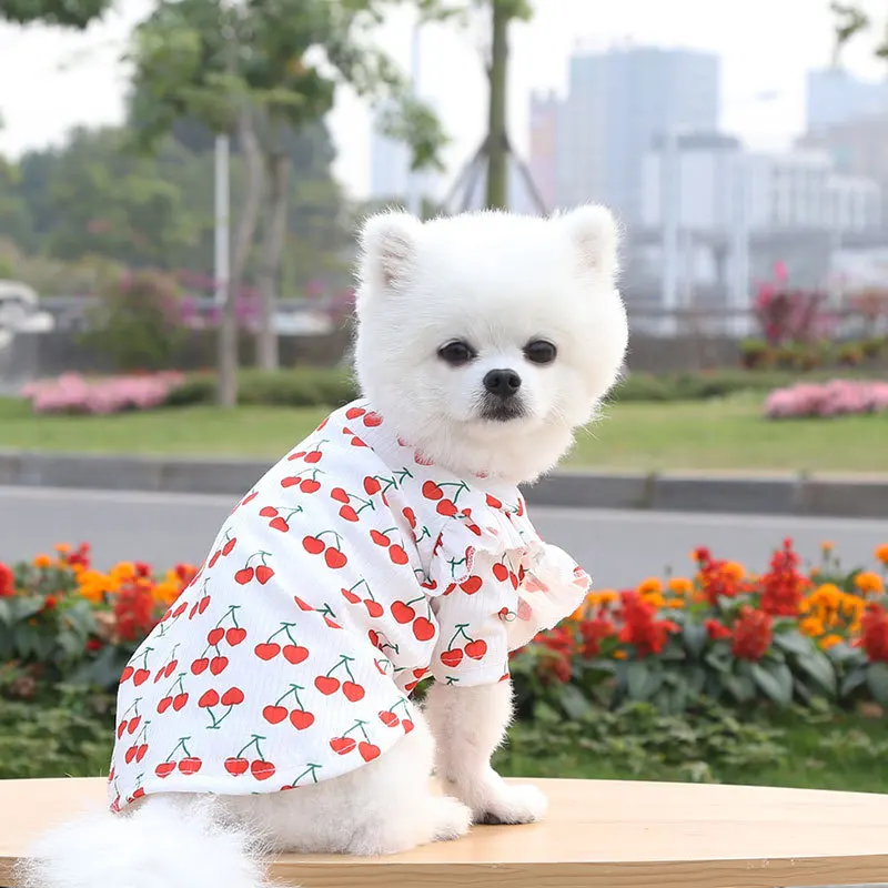 

Summer Spring Dog Shirt Coat Cat Small Pet Dress Teddy Cherry Print Cute Costume Cat Clothing for Puppy Dog Shirts Pet Clothes
