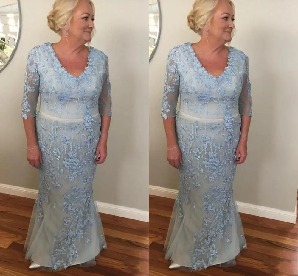 Светильник небесно голубого цвета платья для матери невесты Кружева накладные
