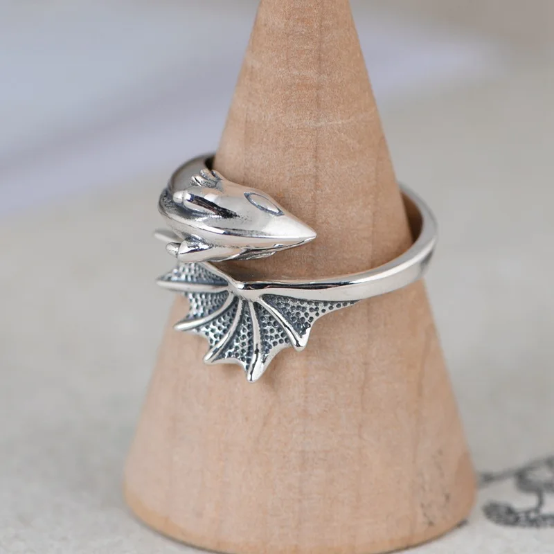 

BALMORA 100% 925 Pure Silver Cute Animal Fish Tail Ring For Women Lady Girl Open Adjustable Ring Stackable Anillos Jewelry Gift